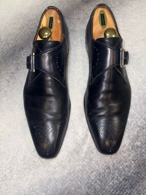 Magnanni Men’s Navy Blue Leather Single Monk Strap Dress Shoes Size 9.5 Spain